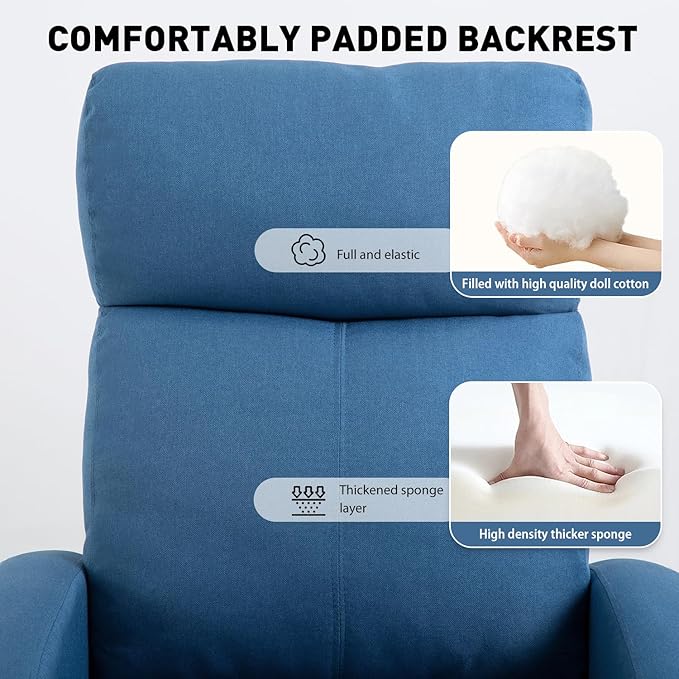 PayLessHere Recliner Chair Single Reclining Sofa Home Theater Seating with Lumbar Support and Padded Backrest for Living Room and Bedroom (Fabric Blue)