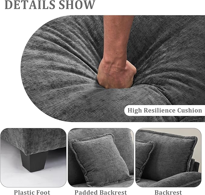 Oversized Accent Chair with OttomanOversize Chair Chenille Sofa with ArmrestsComfy Living Room Sofa with Deep Seat &amp PillowsOversized Reading Accent Chairs Couch Lounge for Bedroom (Grey)