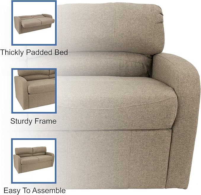 RecPro 65 Jack Knife RV Sleeper Sofa with Arms | RV Furniture | Zero Wall Hugger | Cloth (Oatmeal)