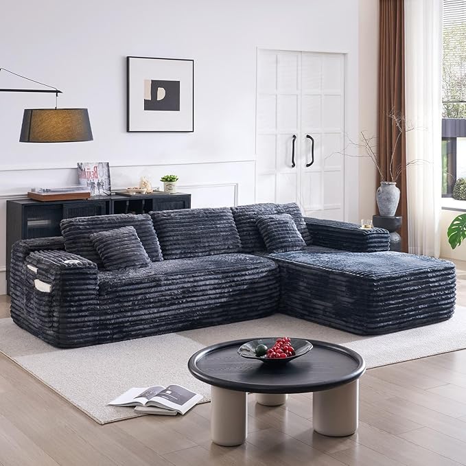 2026 New Cloud Sectional Couch with L-Shape Chaise Built-in Cup Holder &amp Storage Pocket Boneless Couch for Living Room Bedroom No Assembly Required (Dark Grey Right Facing Chaise)