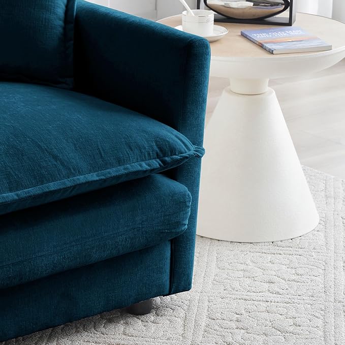 Deep Seat Cloud Loveseat Sofa Sectional Couch with Movable Ottoman 2 Seater Oversized L Shaped Corner Sofa Couches Comfy Chenille Love Seat for Living Room Bedroom Apartment Office