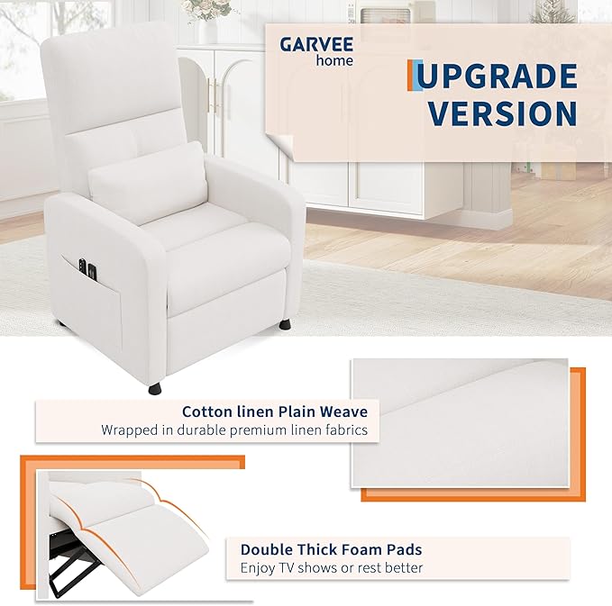 GarveeHome Power Recliner Chair with Massage and Heat Adjustable Electric Recliner Ergonomic Overstuffed Tall Back Padded Seat 2 Side Pockets and USB Port Home Theater Seating for Living Room