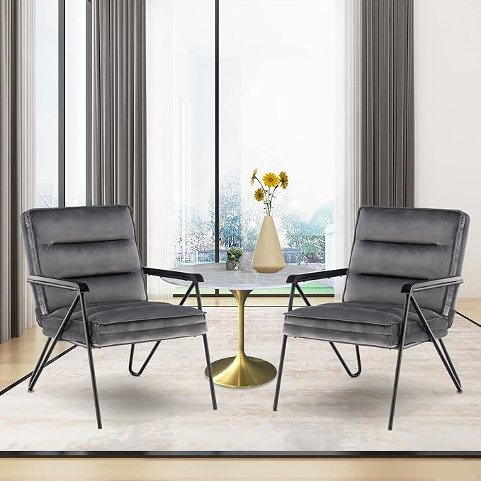 MCombo Modern Accent Chair Velvet Club Chair Upholstered Armchair for Small Space Living Room &amp Office Reception Fabric 4747 4750 (Chair Dark Grey)