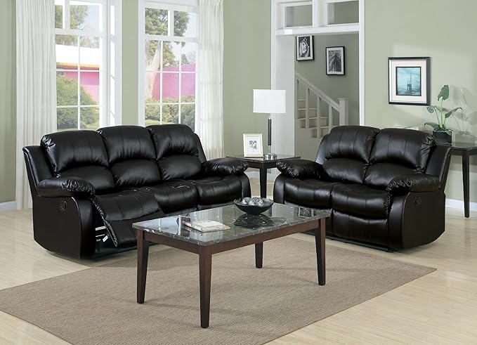 Homelegance Resonance 83 Bonded Leather Double Reclining Sofa Black