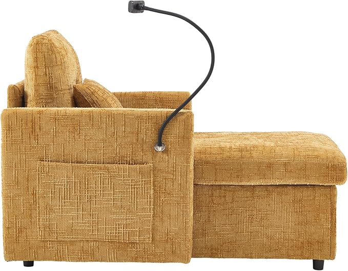 Multifunctional Sofa Recliner Chairs with Storage Cell Phone Bracket Chenille Recliner Chair Bed with Side Pockets and High Backrest Modern Living Room Single Lounge Chair (Mustard Yellow)