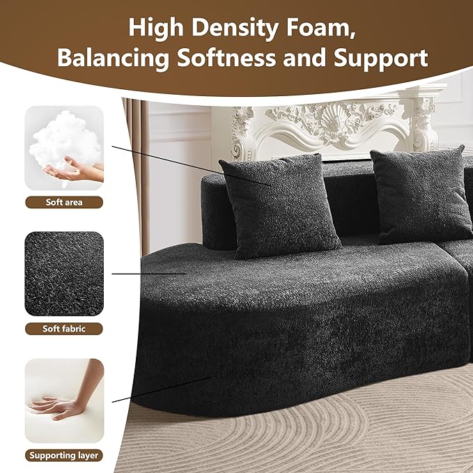 109 Modern Curved Sofa Raindrop Velvet Fabric 5 Seater Curved Shaped Sectional Couch for Living Room Bedroom Office No Assembly