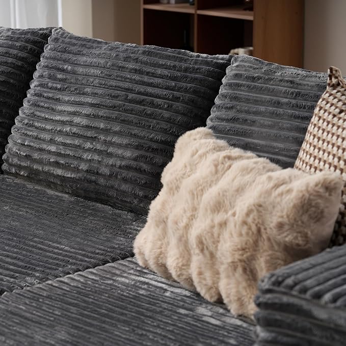 ovios 104 Cloud Sectional Couch with L-Shape ChaiseModern Modular Sofa with Deep Seat Upholstered Couches for Living Room BedroomNo Assembly Required Grey (Plush Corduroy Fabric)