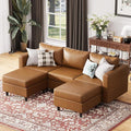 ABCASA 91.5 Faux Leather U Shaped Modular Sectional Sofa 5 Seater Couch with Movable Ottoman Deep Seat and Storage Seat with Removable Cover for Living Room Apartment - Brown