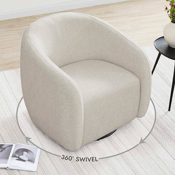 Watson &amp Whitely Swivel Accent Chairs for Living Room Modern Upholstered Arm Chair for Bedroom Fabric in Cream