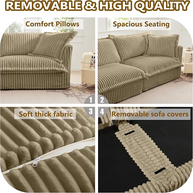 Modular Sectional Couches for Living Room L Shape Couch with 2 Big Pillows and Removable Cover Comfy Cloud Couch Fluffy Deep Seat Long Sofa (Camel 4 Seat + 1 Ottoman)