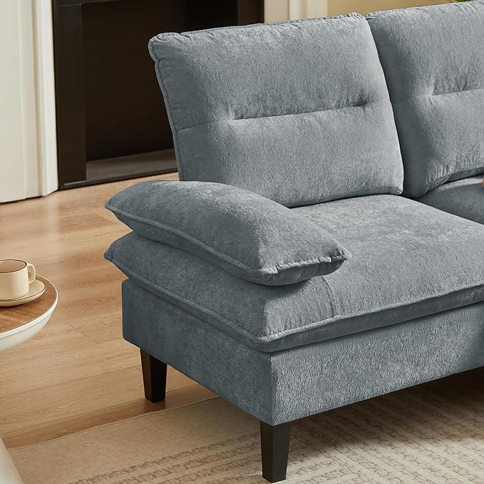 86'' Chenille Sofa with Storage Ottoman Modern Living Room Sofa with Removable Washable Cushion 3 Seater Comfy Couch for Apartment Bedroom Office (Light Grey)