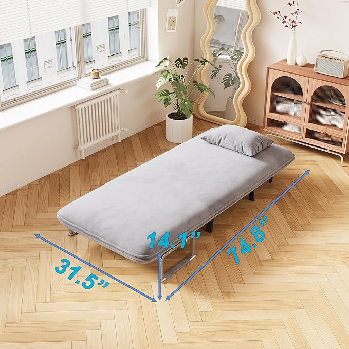 55″ Tri-Folding Queen Sleeper Sofa Velvet Loveseat with Adjustable Backrest – Convertible Sofa Bed for Adults Suitable for Bedroom &amp Living Room (Light Gray Width: 31.5 inches)