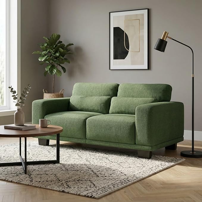 Marsail 2-Seater Modern Sofa 65 Loveseat Couch with Wide Armrests &amp Deep Cushions Linen Sofas with Removable Washable Covers for Living Room Green
