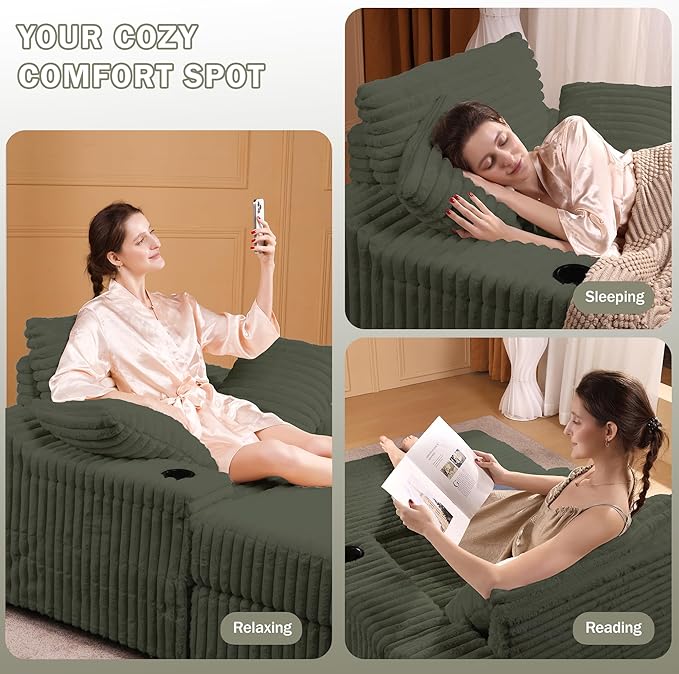Garvee Oversized Chaise Lounge Chair Indoor with Storage Ottoman Upholstered Corduroy Sofa Bed Cloud Couch with 3 Pillows Single Sleeper Sofa Chair for Living Room Bedroom