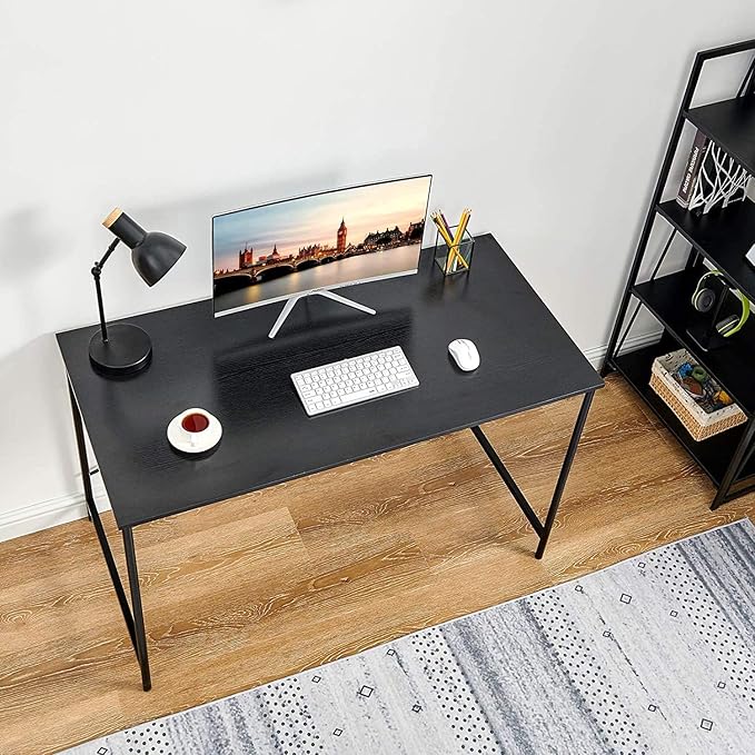 FurnitureR Computer Desk 42.7-Inch Home Office Desk Student Writing Desk with Metal Legs Wood Top Modern Simple Workstation for Small Rooms 42.7 x 23.6 x 29.7 in (Black)