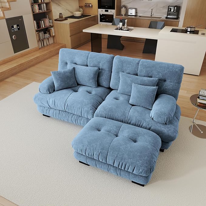 94.4 Oversized Modular Sectional Sofa Blue Large Sectional Couches for Living Room Chenille Fabric Sofa Set Cloud Love Seat Couches with 1 Ottoman Deep Seat Modern Sofas para Sala