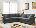 KEIKI 94 L-Shaped Oversized Modular Linen Sectional Sofa with Rolled Arms Cushion Back Modern Style Convertible 5-Seater Corner Couch Easy Assembly for Apartment Living Room Bedroom Dark Gray