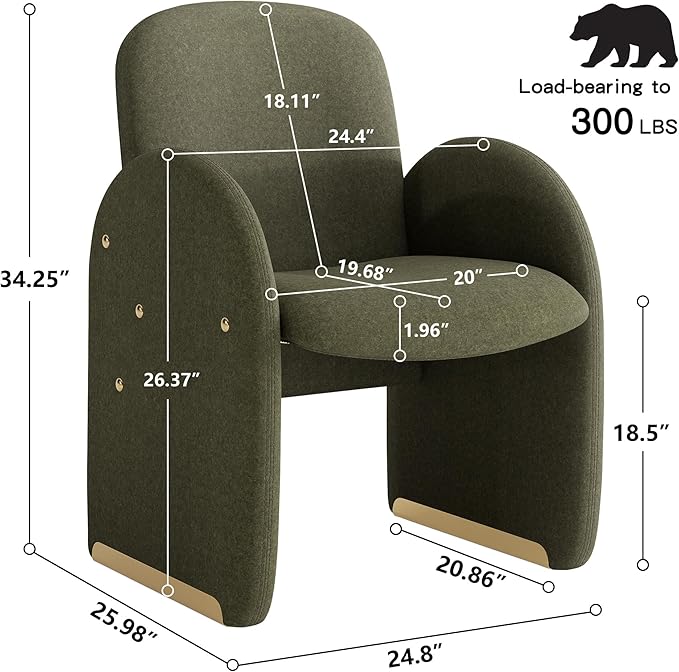 YOUTASTE Oversized Velvet Accent Chair for Living Room Mid-Century Modern Dining Room Arm Chair with Gold Metal Legs 300 LBS Capacity Comfy Upholstered Office Single Sofa Green