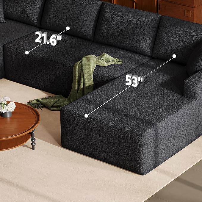 Modular U-Shaped Sectional Sofa 7-Seater Cloud Couch with Double Chaise Modern Sleeper SofaNo Assembly Sectional Cloud Boneless Sofa Couches for Living Room/Apartment
