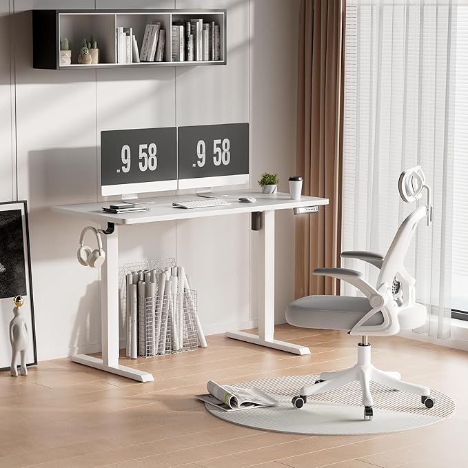 Furmax Electric Standing Desk 47 x 24 Inches Height Adjustable Desk with Removable Casters Home Office Computer Desk (White)