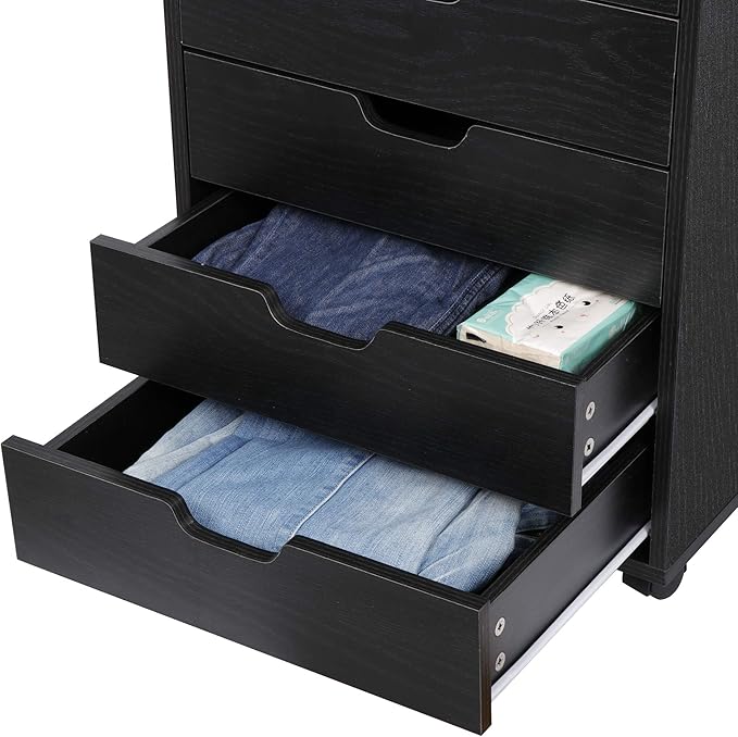 Nouva 5-Drawer File Cabinet - Vertical Mobile Filing Cabinet w/WheelsUnder Beside Desk Chest Storage Printer Stand for Home OfficeBlack