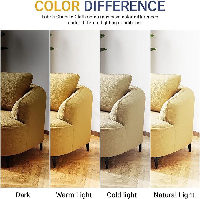 36 Lounge Chair with Metal Leg Accent Chair with Plush Chenille Upholstery Ergonomic Back &amp Boneless Comfort for Living Room Bedroom Office No-Assembly Gold