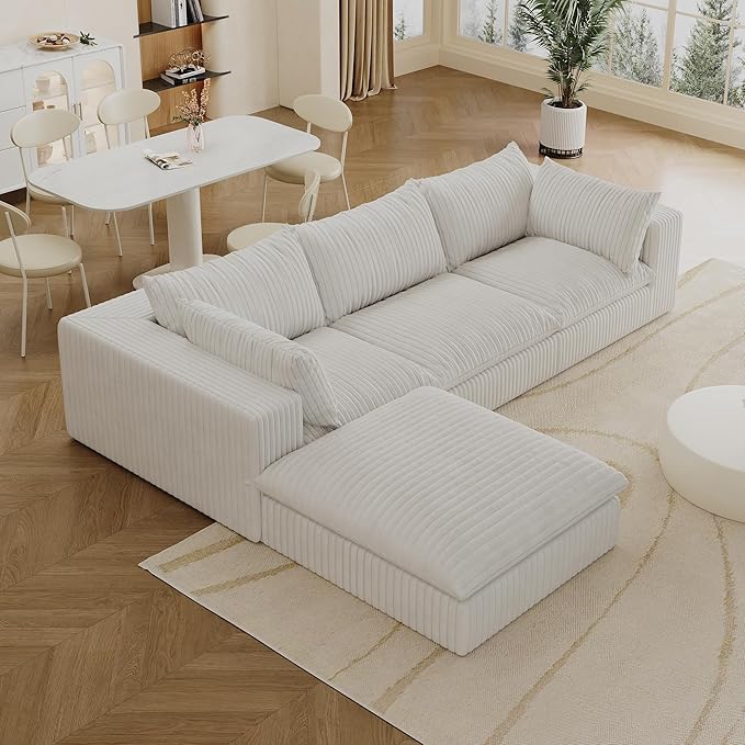 Cloud Compressed Modular Sectional Sofa 118 Oversized L-Shaped Corduroy Couch with 39 Deep Seat &amp Large Ottoman Soft Frameless Sponge Pit Sofa for Movie Room &amp Living Room | Plush Wider A