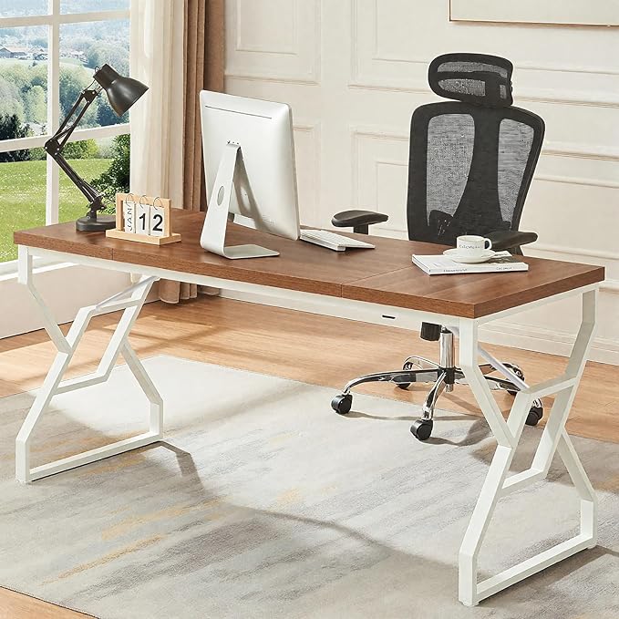 HOMISSUE 63-inch Executive Desk Large Writing Desk with Engineered Wood Tabletop and Metal Frame Rustic Home Office Desks with Sturdy Structure Long Computer Desks for Home Office Study RoomWhite