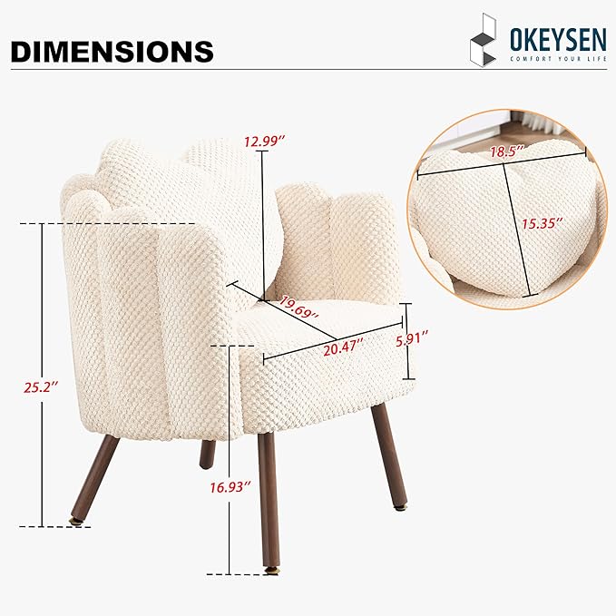 Okeysen Petal Vanity Chair Cute Chair Velvet Accent Chairs with Wood Leg Mid Century Reading Chair Armchair for Living Room Bedroom Vanity &amp Makeup Room.