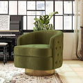 Modern Accent Chair Swivel Barrel Armchair for Living Room Button Tufted Velvet Comfy Chairs Round Upholstered Single Sofa Seating with Gold Base Green