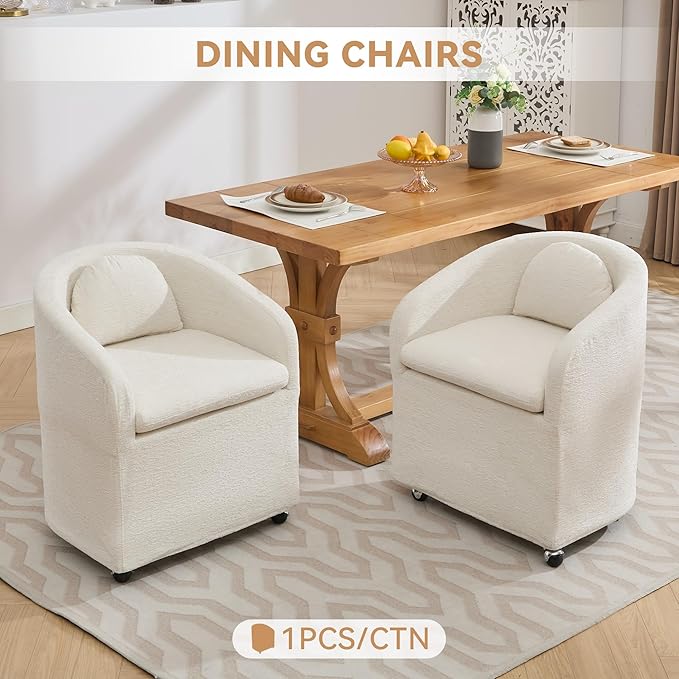 KEIKI Set of 1 Chenille Fabric Swivel Dining Chairs with Universal Wheels Ergonomic Backrest 250 lbs Capacity Easy Assembly for Small Spaces