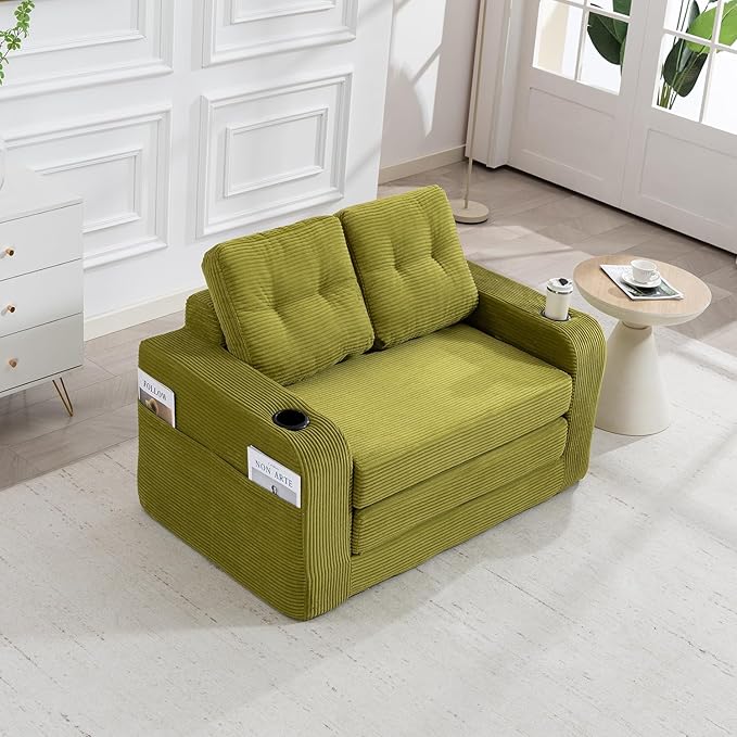 40 Folding Sofa Bed 2 in 1 Convertible Futon Sleeper Chair with Armrest &amp Backrest Comfy Chenille Cloud Floor Couch Single Sofa Chair Lounge for Living Room Bedroom (Z-Olive)