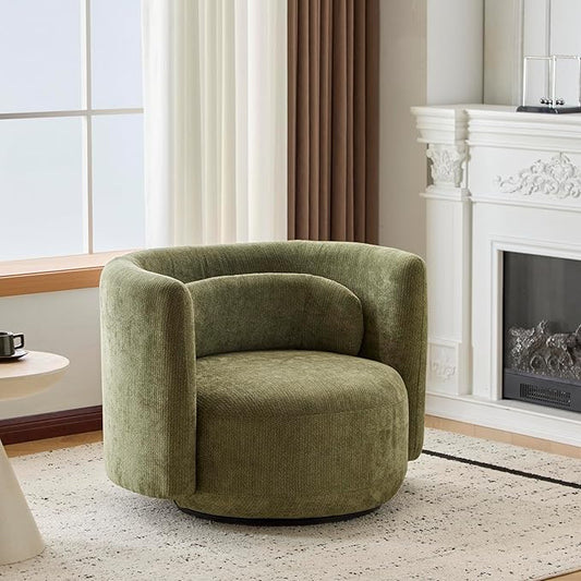 Christopher Knight Home Tanzy 360-Degree Swivel Barrel Chair Upholstered Lounge Chair Indoor Comfy Armchair with Lumbar Pillow for Living Room Thick Cushion Metal Base and Wood Frame Green