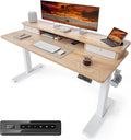 CubiCubi 55 x 24 Inch Electric Height Adjustable Standing Desk with Double Drawers 4 Adjustable Feet &amp 2 Hooks Home Office Computer Workstation Maple