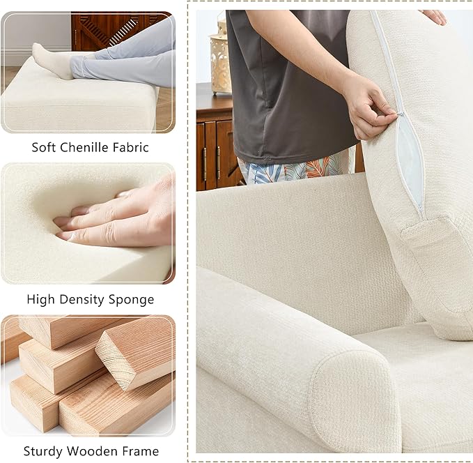 35.82 Accent Chair with Ottoman SetUpholstered Living Room Chairs for Reading Chair with Chaise Lounge Chairs Indoor Comfortable Armchair for Bedroom (Beige 35.82)