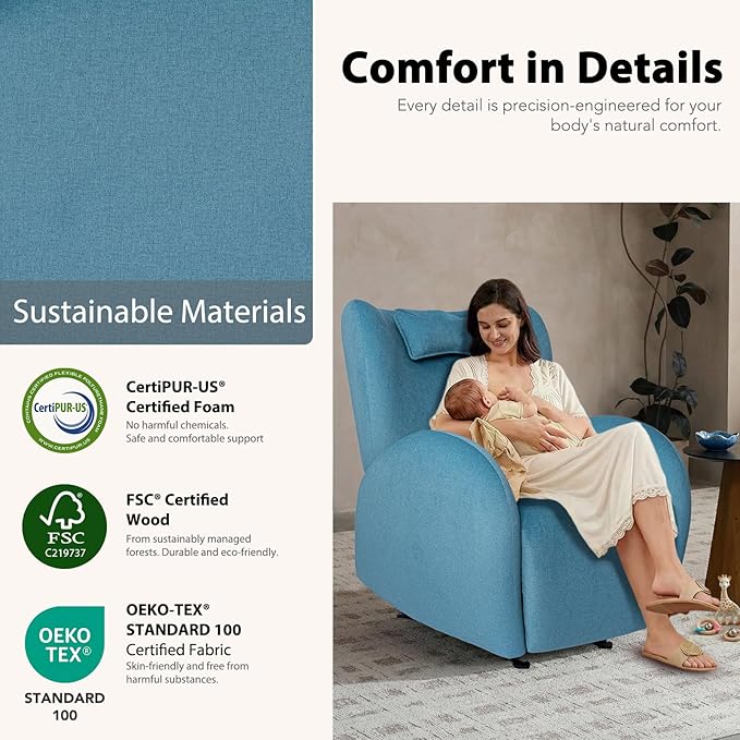 EONIX Stylish Power Glider Rocker Recliner Chair Dual Motor Independently Controlled Footrest and Backrest Detachable Headrest Lazy Boy Recliner Chair for Living Room SXXY010041 Teal Blue