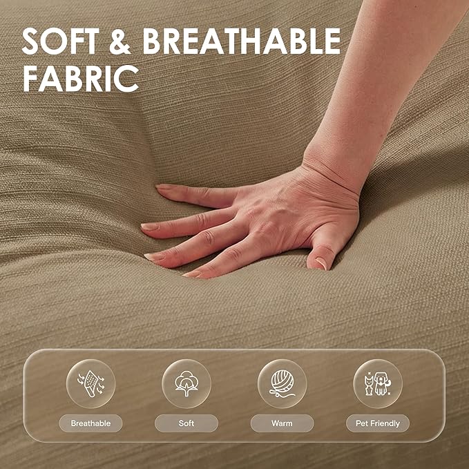 Loveseat Cloud Couch with Ottoman for Living Room Oversized 81.9 Farmhouse Comfy Slipcoverd Sofa with Rolled Arms Washable Couches with Deep &amp Wide seat Easy Assmably Khaki
