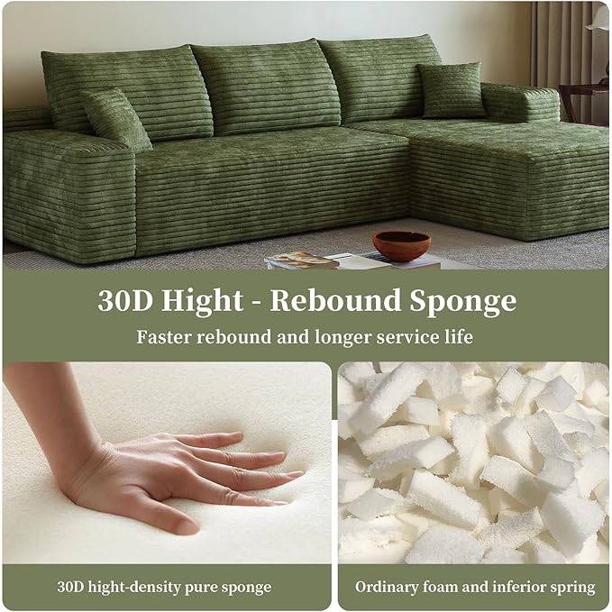 135.4 Oversized U-Shaped Couches Cloud Modular Sectional Sofa with Ottoman for Living Room Deep Seat Boneless Couch 1600lb Weight Capacity No Assembly Required (Green Right Facing Chaise)