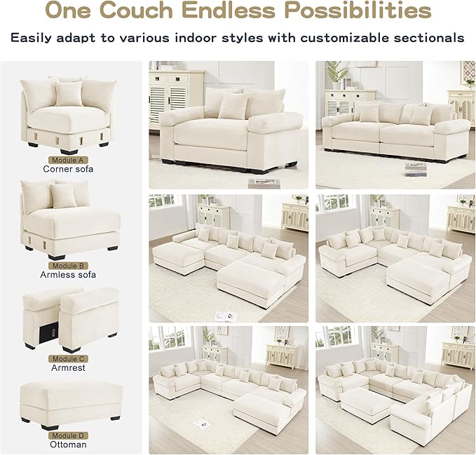 ERYE Modern Corduroy Upholstered Accent Chair and Ottoman Set Oversized Wider Seat Armchair Leisure Comfy Lounge Chaise with Removable CushionArmrests and 3 Pillows