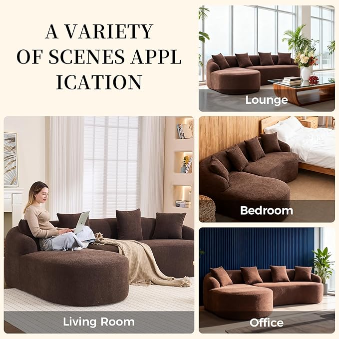 98.8 Curved Sectional Sofa with ChaiseL-Shape Sofa Lounge ChaiseBoneless Couch L Shape for Living RoomWood Grain Chenille FabricNo Installation Requirement