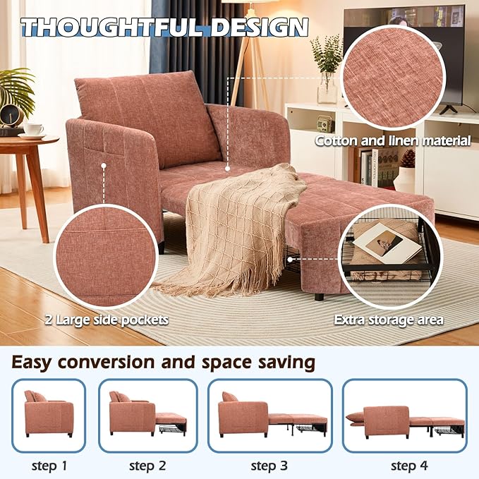 Sleeper Chair 84 Extra Long Convertible Chair Bed Upgraded 3-in-1 to 4-in-1 Pull Out Chair &amp Single Sofa Bed for Adult Sleeping Chairs for Living Room &amp Small Space