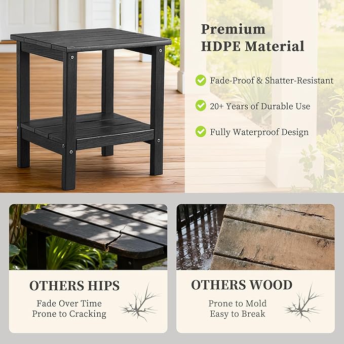 Outdoor Side TableDouble Layer Small Side TablesAll Weather Adirondack Side Table Waterproof Outdoor End Tables for PatioPoolPorch (Gray)