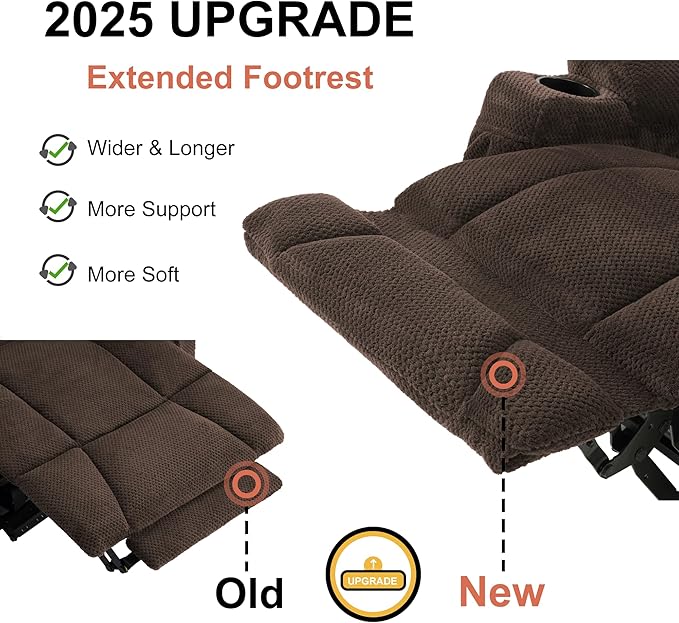MCombo Zero Gravity Power Recliner Chair with Heat and Vibration Massage Reclining Chair with USB &amp Type C Ports Cup Holders for Living Room Fabric 8015 (Brown)