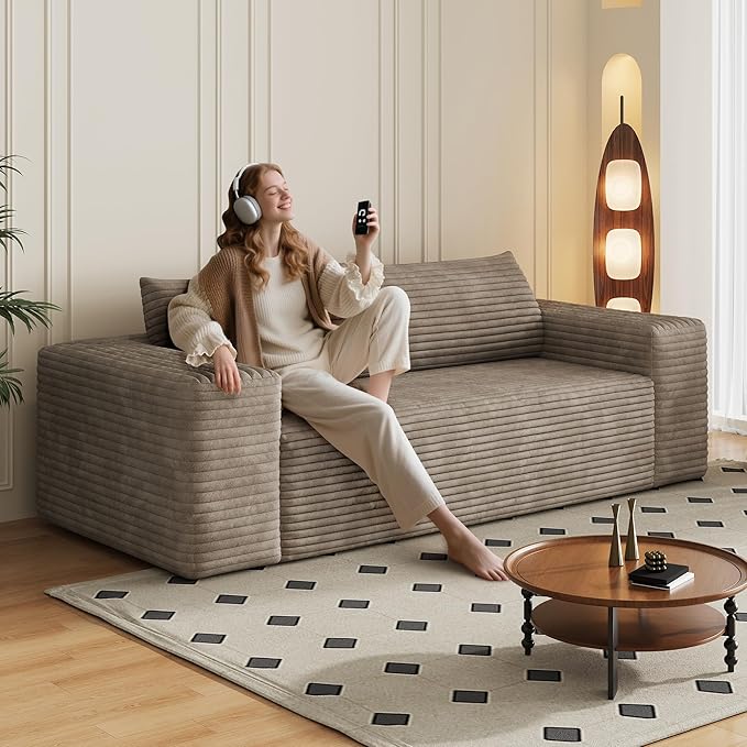 Eafurn Memory Foam Boneless Loveseat Sofa Couch 3-Seater Upholstered Sofa with Corduroy Fabric and Wider Armrest No Assembly Sofa for Living Room Bedroom &amp Apartment | Sturdiness Breathable ma