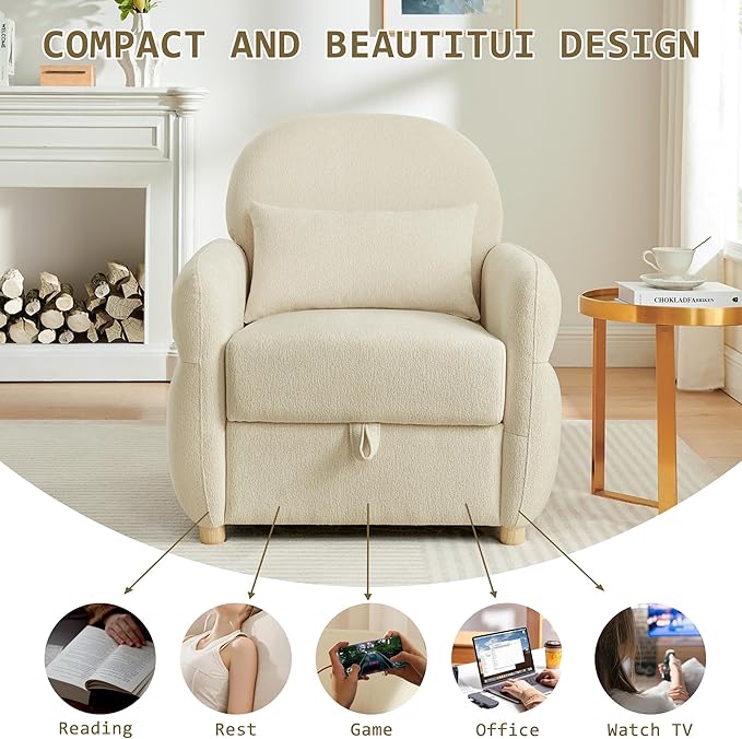 33.5 Accent Chair with Seat Storage Modern Reading Chair Accent Chairs for Living Room Armchair BedroomApartment (Beige 33.5)
