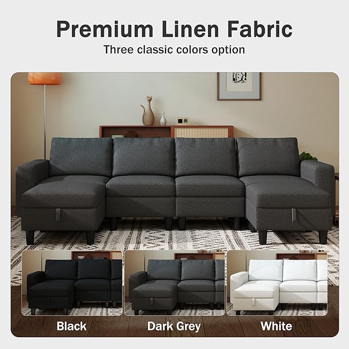 Modular Sectional Sofa 110 Modular Couch with Storage &amp Adjustable Backrest 6-Seat Convertible Sectional Couches for Living Room Modern U-Shaped Comfy Couch