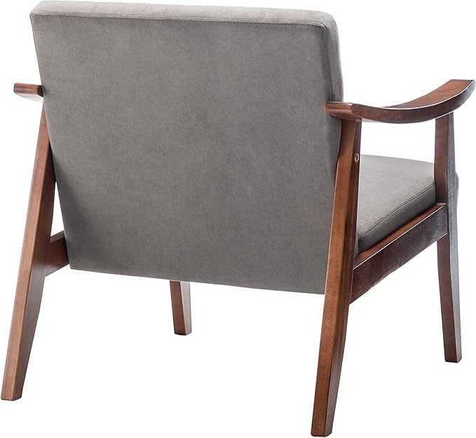 Accent Chair with Velvet Upholstery and Solid Wood Frame Classic Mid-Century Modern Living Room Furniture for Extra Seating Grey