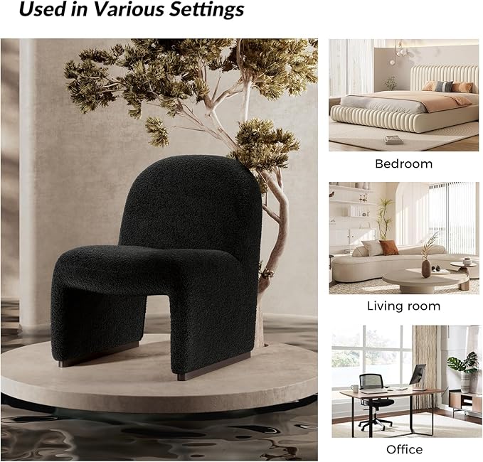 HULALA HOME Modern Accent Chair Set of 2 Upholstered Side Chair with Solid Wood Legs Streamlined Armless Slipper Chair with Curved Seat Bedroom Living Room Chair for Adults (Black)