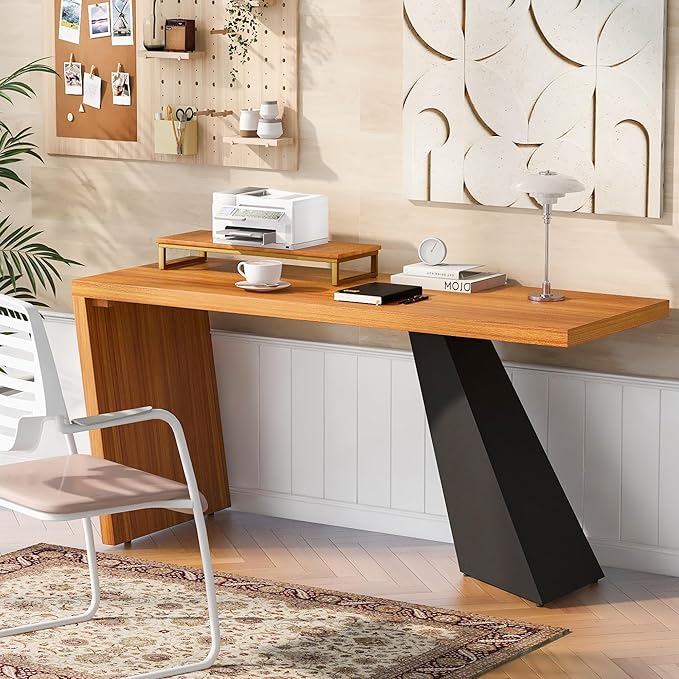 63 Modern Executive DeskRustic Industrial Wooden Writing DeskStudy Desk with Monitor StandRectangular Computer Desk for Home OfficeLiving RoomTeak