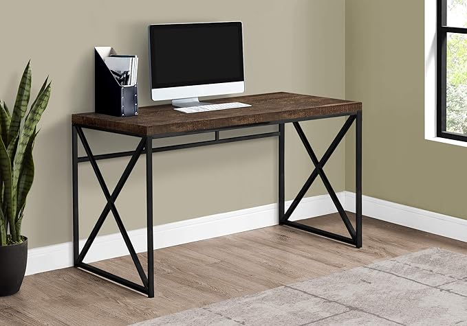 Computer Desk Home Office Laptop Work Brown Laminate Black Metal Contemporary Modern